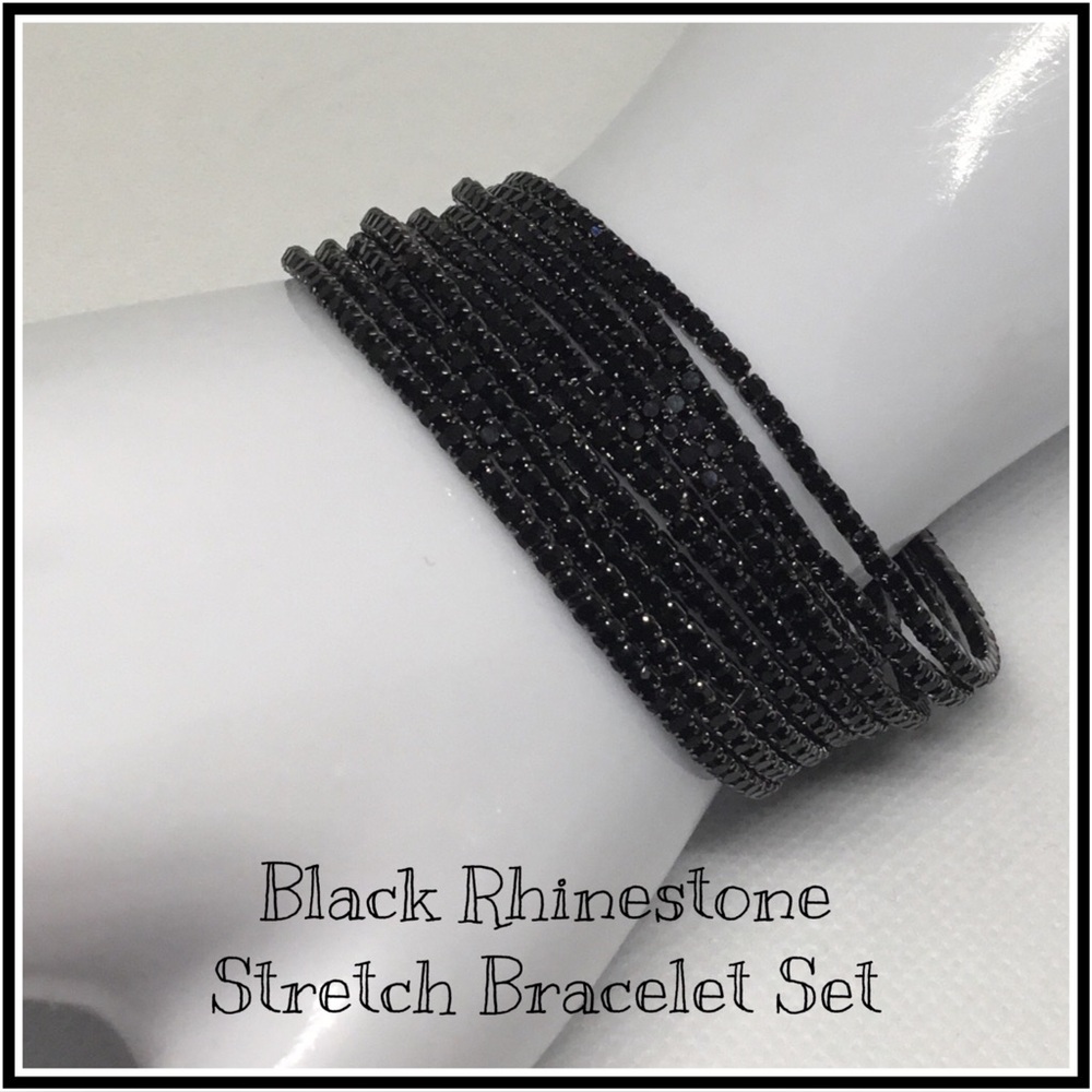 Sparking Black Rhinestone Tennis Stretch Bracelets